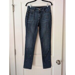 Chico's Dark Blue Denim Gray Beaded Y2K Midrise Ankle Jeans Women's Size 4R